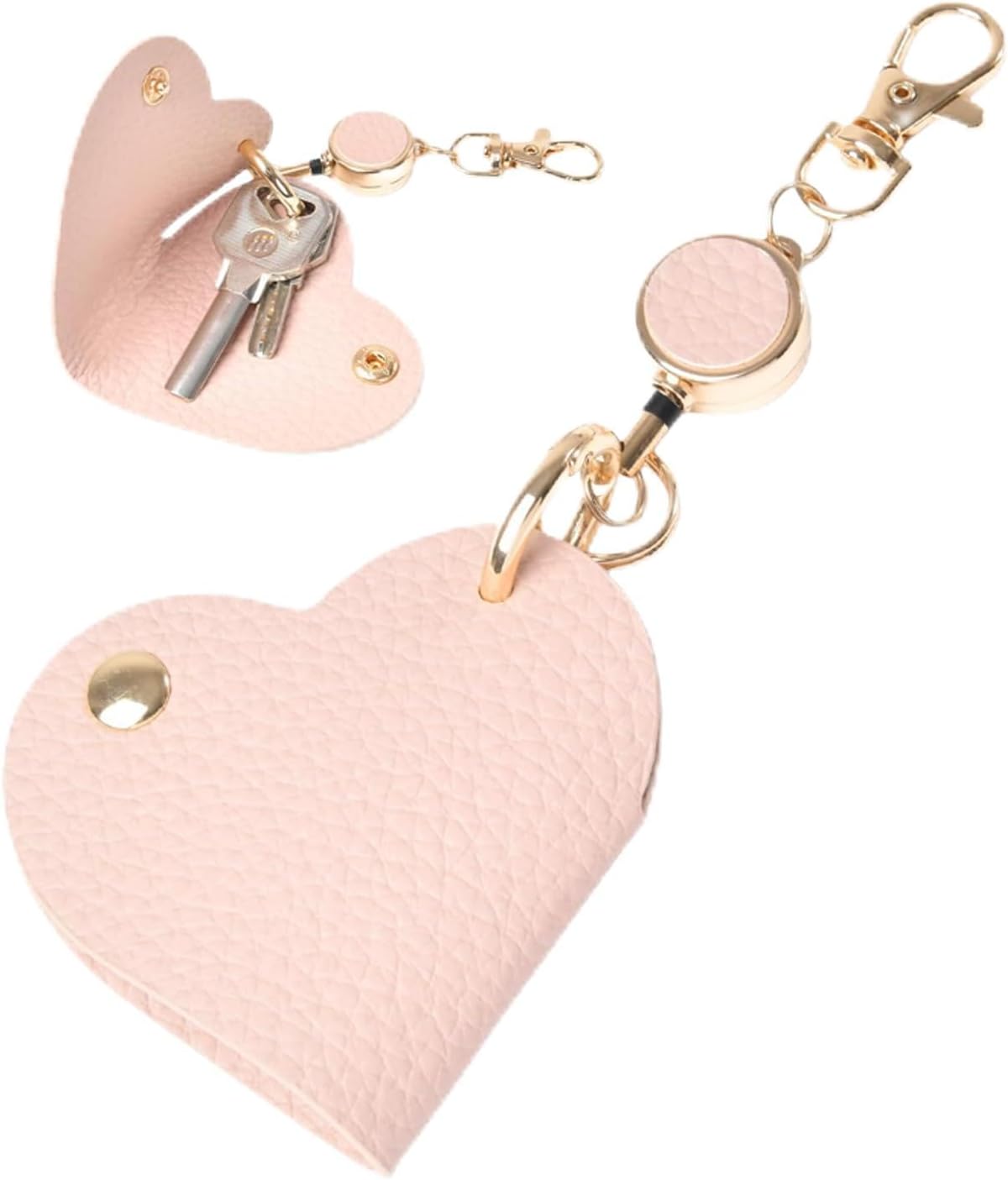 Heart-shaped Reel Keychain by Karsaer - Cute, Durable, and Stylish Leather Bag Charm with Extendable Strap, Removable Key Charm for Car, Bike, Smartphone, G0227