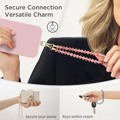 Image of POSADINA Natural Stone Phone Charm, Beaded Healing Phone Wrist Strap, Handmade Cellphone Chain Lanyard with Tether Tab