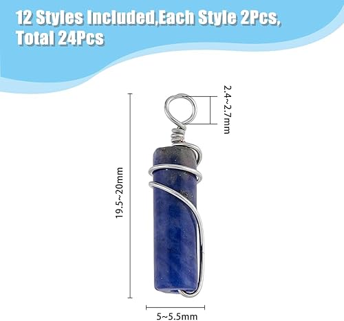 Miniatura 2 de SUPERFINDINGS 24 colgantes de piedras preciosas naturales de 12 colores envueltos en alambre de latón colorido columna joyería piedra cristal