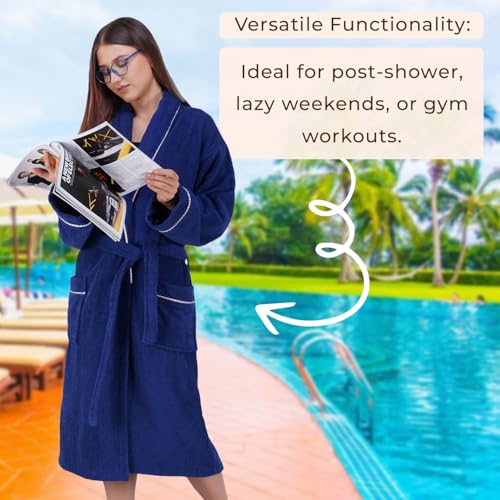Image of Rangoli Sunshine 100% Cotton Bathrobes For Women, 500 GSM Free Size Bath Robe With Rope,Ultra-soft, Lightweight & Highly Absorbent Luxurious Bath Gown /Bath Robe