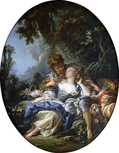 Peinture à l'huile moderne François Boucher un berger et une bergère 60x90cm