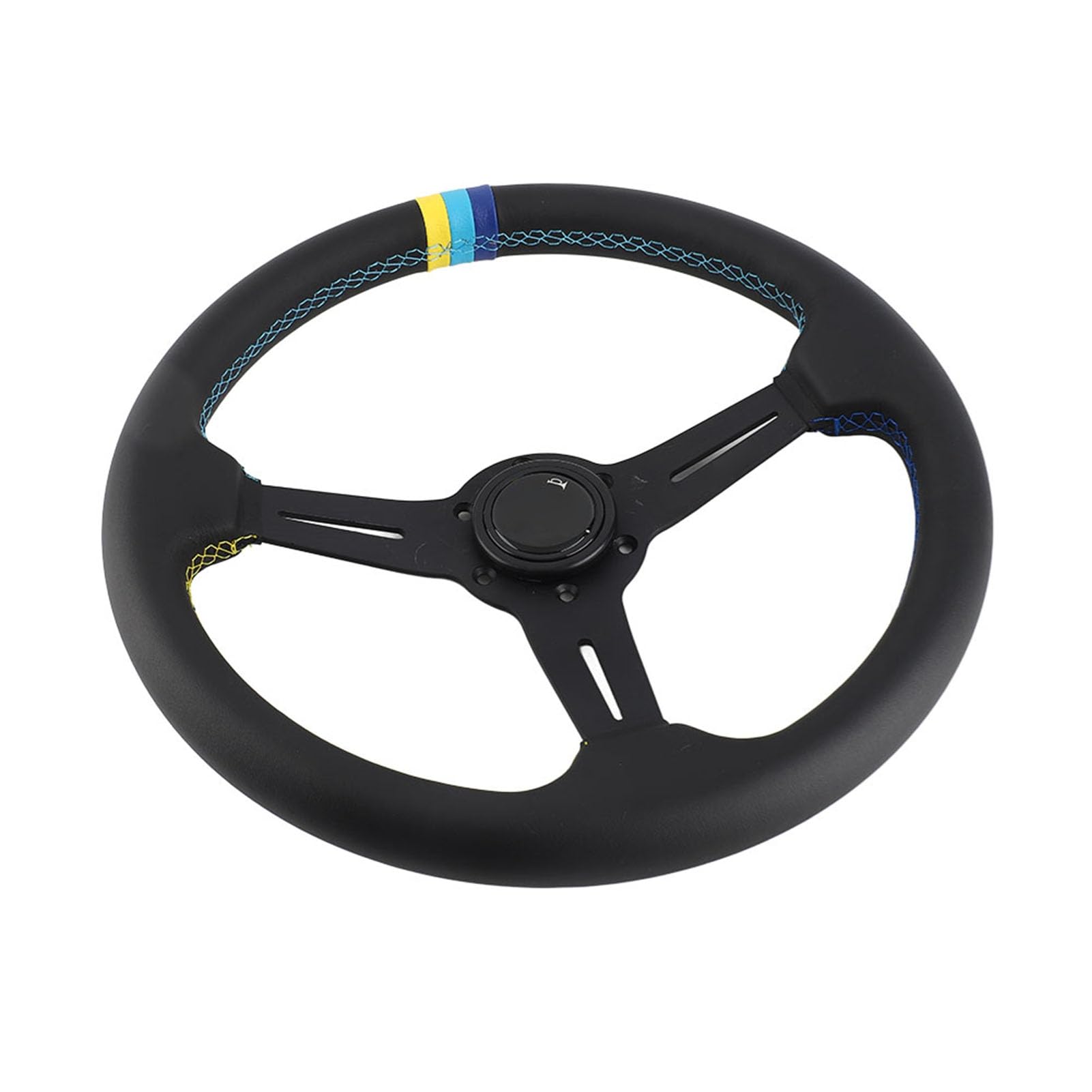 Volante da Corsa in Pelle Nera 350 mm (14 Pollici) - Design Universale a 6 Bulloni con Pulsante Clacson