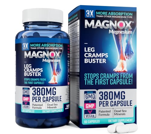 MAGNOX Buster | Patented Clinically Tested 380mg Magnesium Supplement for Spasms & Leg Cramps at Night | One Capsule a Day for Almost Full Dosage | 3X More Absorption | Dead Sea Minerals (60 Caps)