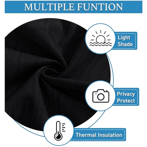 RYB Home 100% Blackout Door Curtains for Classroom, Linen Textured Privacy Easy Blinds Shades for Nana Entrance Way Glass/French Door, W 26 x L 40 inches, Textured Black, 1 Panel
