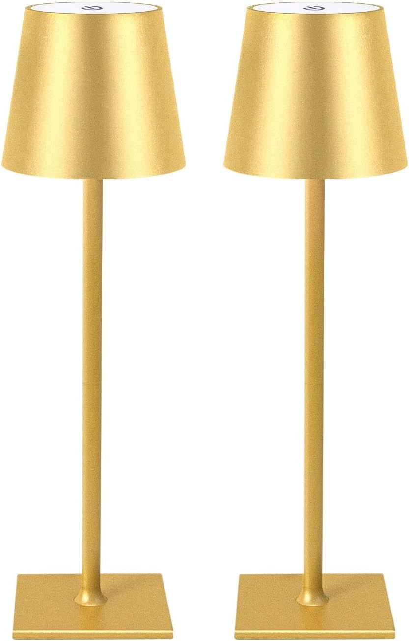 2 Pack Cordless Table Lamps, 3 Colors Stepless Dimming, 5000mAh Rechargeable Battery LED Desk Lamp for Bedroom/Couple Dinner/Desk/Cafe/Dining Room/Terrace