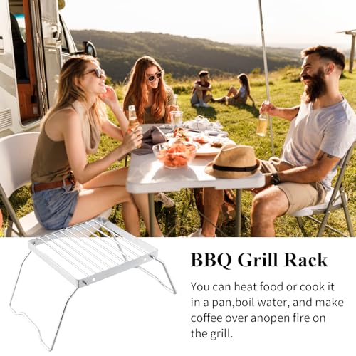 Campinggrillrost, Tragbarer Lagerfeuergrill Outdoor Grillgitter, Brenner Ständer Barbecue Grill Edelstahl, Faltbarer Lagerfeuer Grill für Backpacking, Grillen, Wandern, Picknicks, Angeln