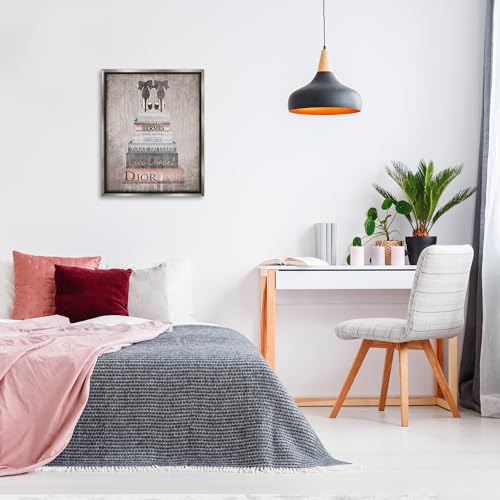 Image of 'Book Stack Heels Metallic Pink'| Floating Frame Canvas Art | Stupell Industries | Gray, 25 x 31 Inches, Easy to Hang and Sturdy, Made in USA, by Amanda Greenwood