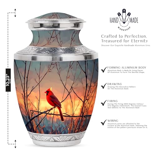 Image of Cardinal Bird Urn Mini Urns for Human Ashes Adult Man 1 Large & 2 Small | Large Burial Urn for Male & Female, Cremation Urns Human Remains