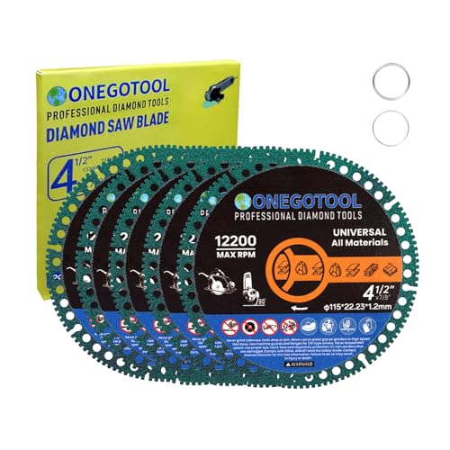 ONEGOTOOL 4-1/2 inch Indestructible Cutting Discs for Angle Grinder 7/8 Blades Cut Off Wheels Diamond Tool Metal rebar Porcelain Tile Granite Marble Smooth Cutter (5pcs)