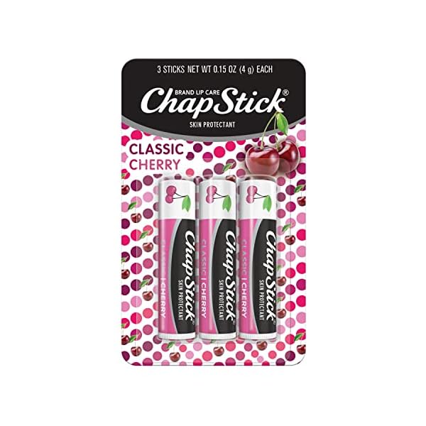 ChapStick Classic (Cherry Flavor, 0.15 Ounce, 3 Sticks) Skin Protectant Flavored Lip Balm Tube