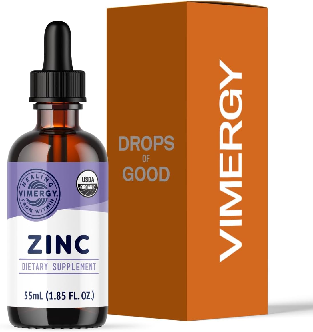 VIMERGY USDA Organic Zinc Supplements for Women & Men (7.5mg Liquid Zinc Per Serving) Fast-Absorbing Immune Support, Promotes Healthy Bones & Skin, Vegan