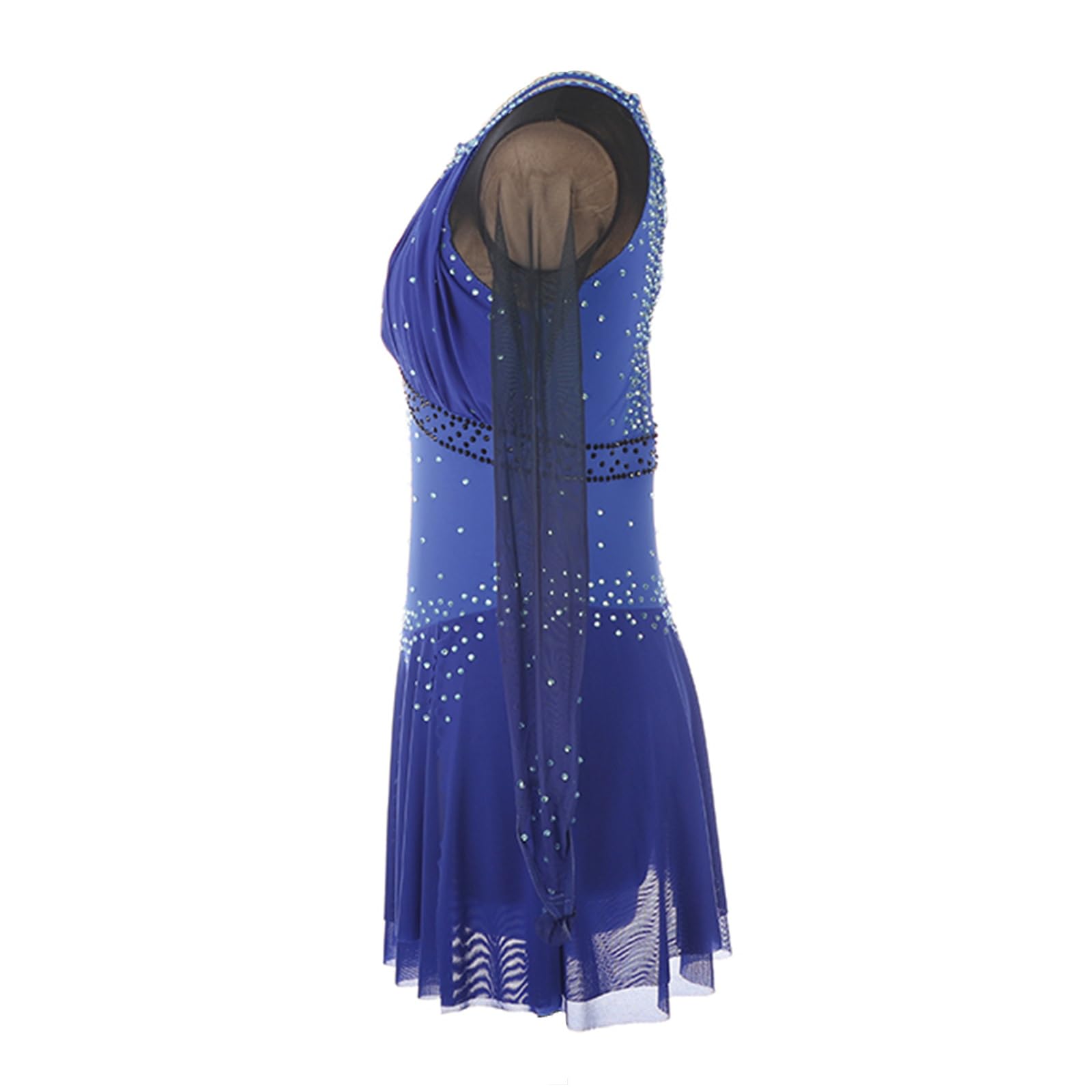 Robes De Patinage Artistique for Femmes, Manches Longues, Cristaux, Vêtements De Patinage Élastiques for La Compétition Et La Performance