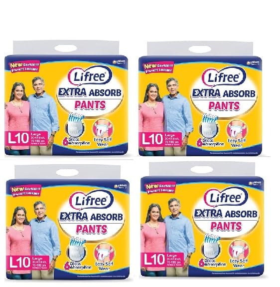 Lifree Extra Absorb Adult Diaper Pants Unisex, Large (L), 10 Pieces, Waist size (75-105 cm 30-41 Inches) (Pack of 4) (B0CVL6LWFC) Amazon Price History, Amazon Price Tracker