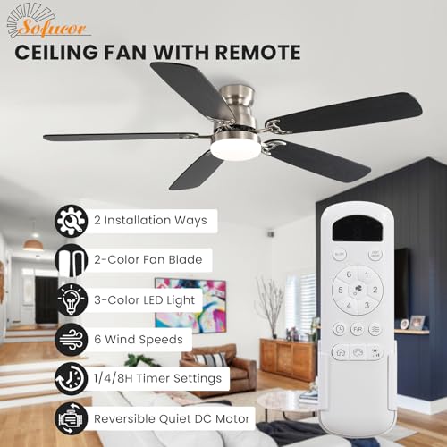 Ventilateur de plafond avec lampe LED 132 cm Sofucor avec télécommande - 6