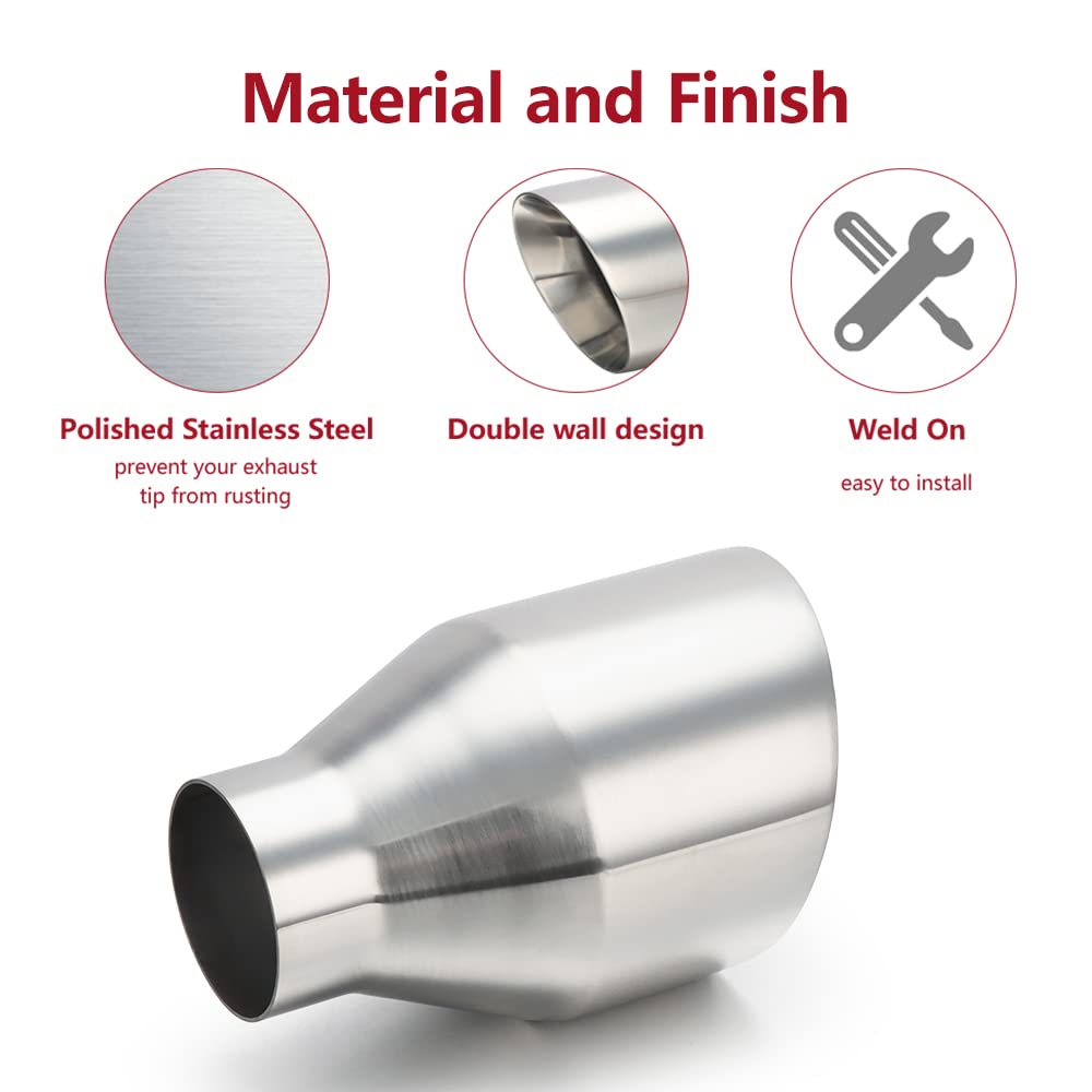 2.5" Inlet Universal Diesel Exhaust Tip 4" Outlet 9" Long Polished - View #7