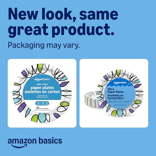 Image of Amazon Basics Ultra Paper Plates, 10 Inch, Disposable, 44 Count, Packaging May Vary (Pack of 12)