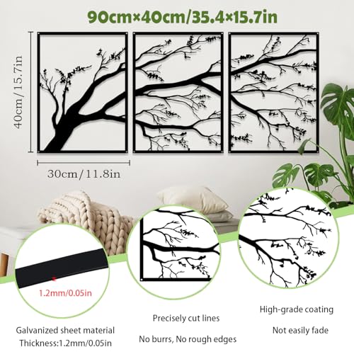 Luccyle Metal Branch Wall Decoration,Tree Metal Wall Art 3 Pieces Set,Tree Wall Art Decor for Home Garden Living Room Decorations (15.7inx11.8in) - Image 2