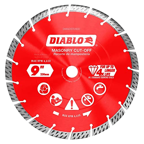 Image of Diablo Diamond Segmented Turbo Masonry Cut-Off Blade for Concrete, Brick and Block - 9" Diameter, 2.6mm Kerf, 6,650 Max RPM - DMADST0900
