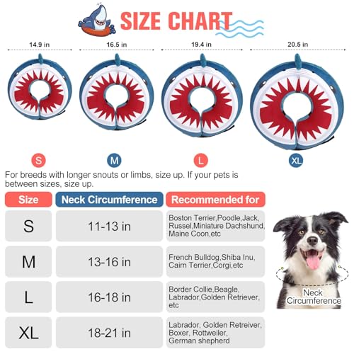 Image of BEAUTYZOO Dog Cone Alternative After Surgery for Large Medium Small Dogs, Soft Inflatable Cone Collar for Dogs Cats, Pet Neck Donut E Collar Dog Recovery Collars to Stop Licking, Shark Blue, L