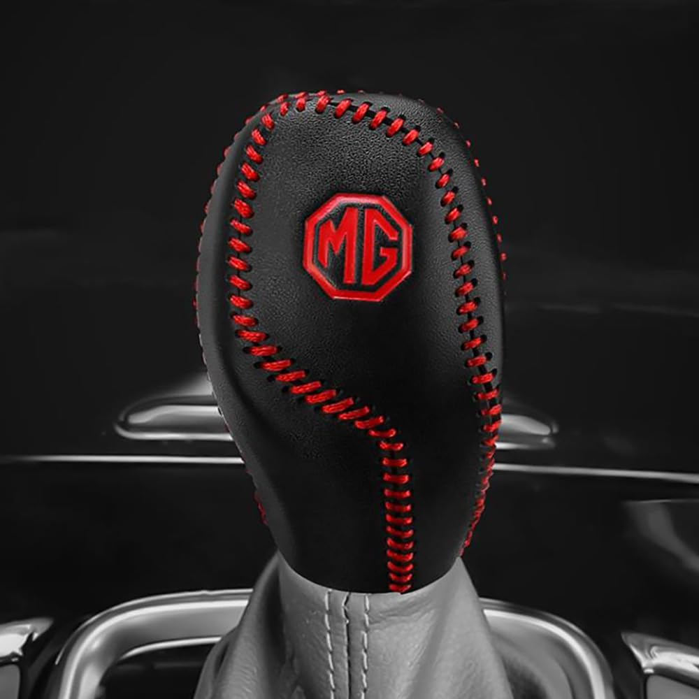 Gankas Red Style Car Leather Shift Knob Cover For Mg Zs Mgzs Ev Zst Car Leather Automatic Gear Sleeve Handbrake Lever Sleeve Car Accessories,