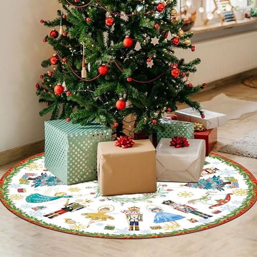 OAKENCREST Falda de Árbol de Navidad, Alfombra de Árbol de Navidad, con Figuras de Copos de Nieve y Figuras Humanas, para la Decoración Navideña del Hogar, Color