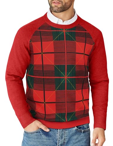 COOFANDY Mens Christmas Sweater Casual Dress Crew Neck Knitted Pullover Slim Fit Lightweight Long Sleeve Sweaters