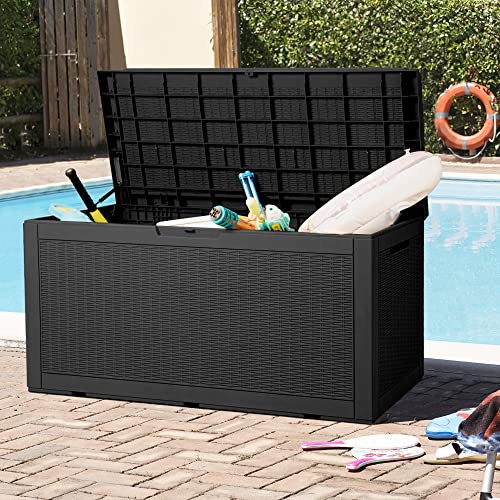 Flamaker Deck Box With Cushion 100 Gallon Resin Waterproof Storage Box Large Outdoor Storage Bench For Patio Cushions, Toys, Pool Accessories (Black) #TOP1