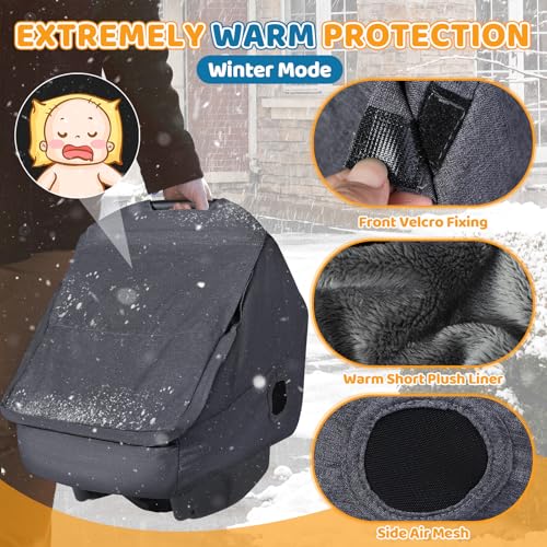 Image of Car Seat Rain Cover with Clear Peep Window, Universal Car Seat Cover Baby with Zipper Door and Side Ventilation, All-Round Snow, Wind & Rain Canopy Waterproof Cover, Machine Washable, Grey