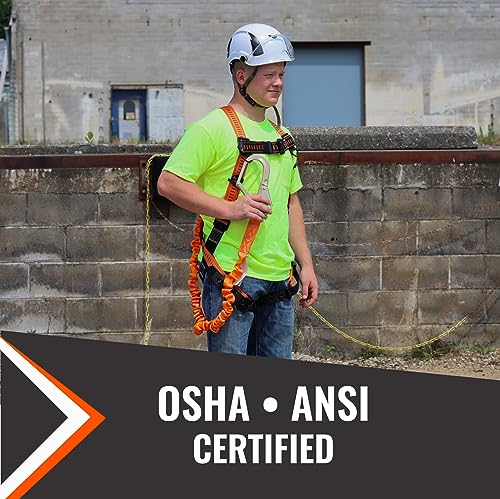 Image of Malta Dynamics 6' Single Leg Stretch Internal Shock Absorbing Lanyard with 1 Rebar Hook and 1 Steel Snap Hook, OSHA /ANSI Compliant