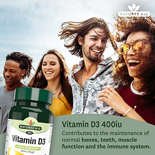 Natures Aid Vitamin D3 10µg (400IU) – High Strength Vitamin D Supplement – Supports Bones, Muscles & Immunity – Vegan, Gluten-Free, Non-GMO – 90 Tablets – Essential Daily Nutrient - Image 3