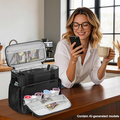 Image of Coffee Maker Travel Bag Compatible with Keurig K-Mini Mate /Mate Plus,Single Serve Coffee Brewer Carrying Case with Multiple Pockets for K-Cup Pods & Accessories,Gift for Coffee Lovers,Easy-Clean,Black