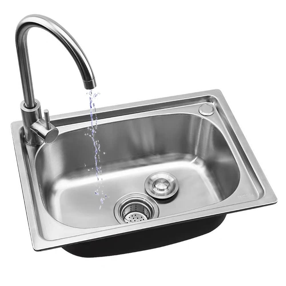 HYSOPSPX Stainless Steel Drop in Kitchen Sink - Handmade Single Bowl Topmount Workstation Deep Basin