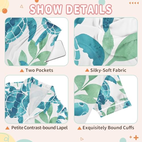 senya Green Turtle with Grass Satin Summer Pajama Sets Silk Short Sleeve Button Down Sleepwear3