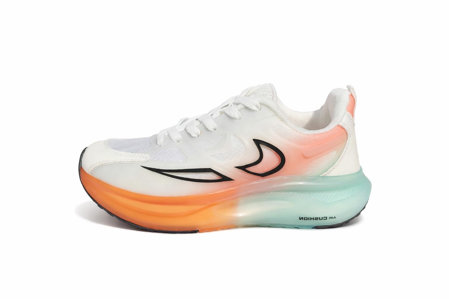Air Cushion Running Sport Shoes, White Upper with Orange-Mint Gradient Sole, Lace-Up Lightweight Athletic Trainers (UK Footwear Size System, Adult, Men, Numeric, Medium, 8) 2