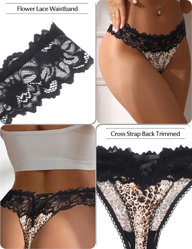 Image of ohyeah Sexy Lace G-String Thongs Panties Low Rise Underwear Undies for Women Cotton Crotch Cheeky Tangas Panties 4-18