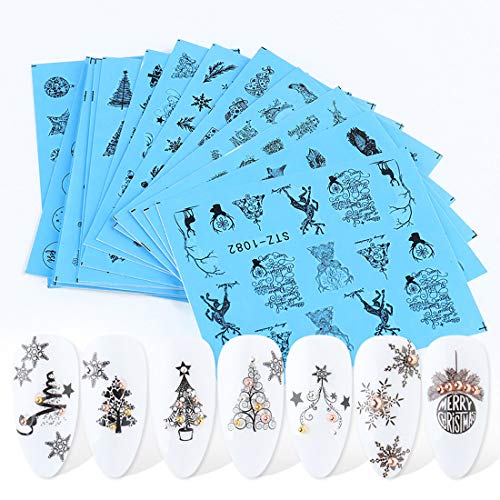 Christmas Nail Art Stickers for Women 48 Sheets White Nail Sticker Water Transfer Snowflakes Santa Claus Reindeer Snowmen Nail Art Decals Manicure Tips DIY Designs Decorations