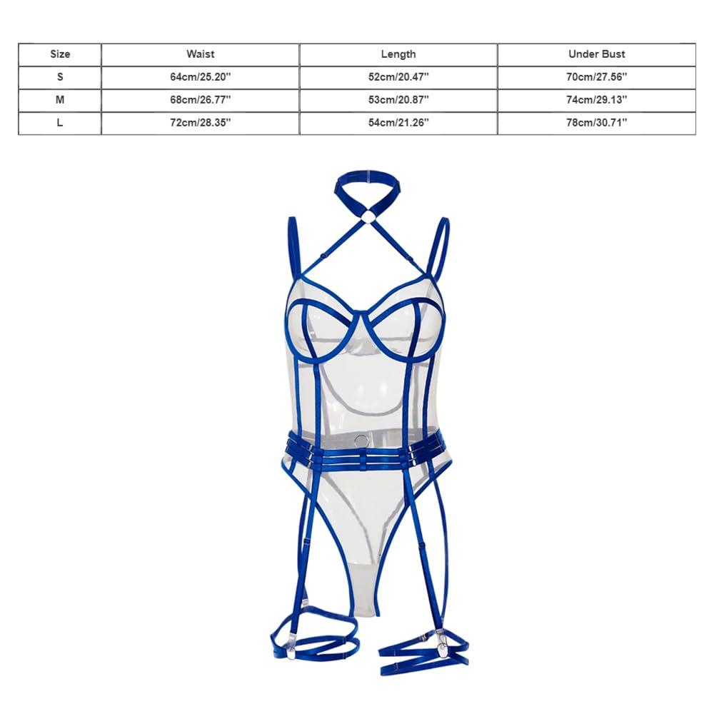Ensemble de Lingerie Sexy pour Femme, Ensemble Soutien-Gorge et Culotte Sexy avec Bas Hauts (Bleu)