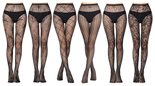 Lace Patterned Tights Fishnet Floral Stockings Sexy Leggings for Women High Waist Tights Black Tights Net Pantyhose 6 Pairs