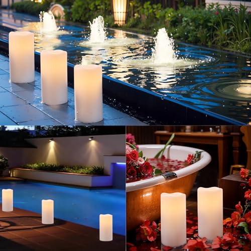Image of GenSwin Waterproof Outdoor Flameless Candles Battery Operated with Remote Timer, 4 inch x 8 inch Large LED Pillar Candles Flickering for Indoor Outdoor Lanterns, Long-Lasting, Waterproof (White, Set of 2)