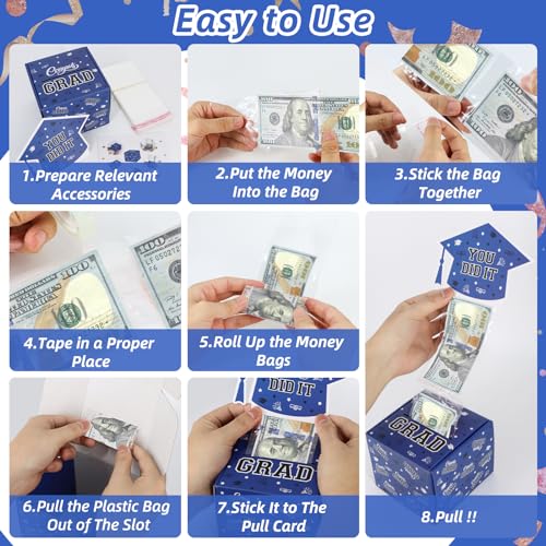 Image of WenmthG 2026 Graduation Money Box for Cash Gift Pull - Graduation Gift - 100 Pack Surprise Box Explosion Gift - DIY Grad Card Box - Graduation Party Supplies - Congrats You Did It! - Blue