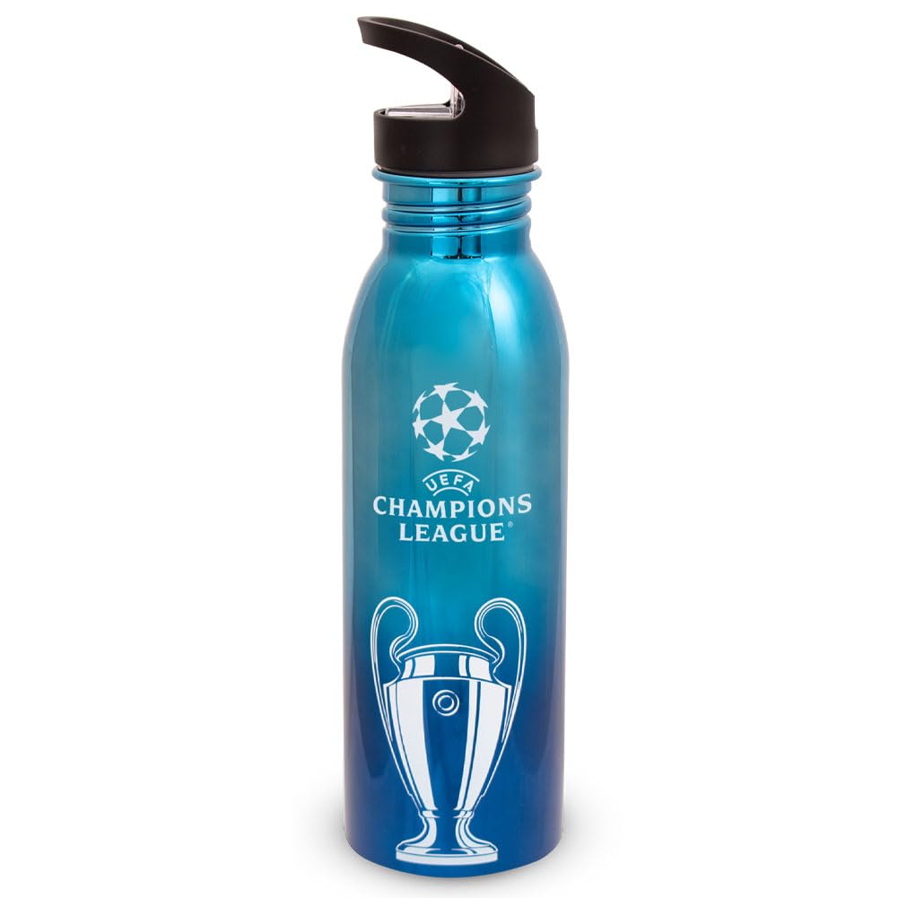 Hy-Pro Officially Licensed UEFA Champions League UV Water Bottle - 700ml, Fade Design, Metallic, Stainless Steel, Integrated Folding Straw, Leakproof, Lightweight