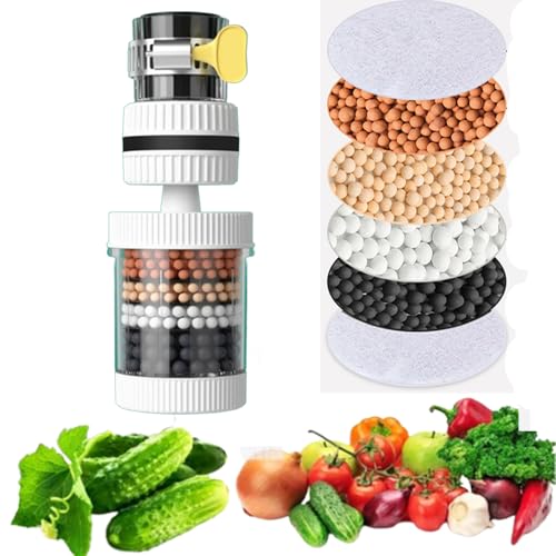 Filtre à eau purificateur de robinet - Filtre à eau à charbon actif universel - Interface de mitigeur de cuisine - Filtre rotatif blanc - Filtration 6 couches (blanc rotatif)
