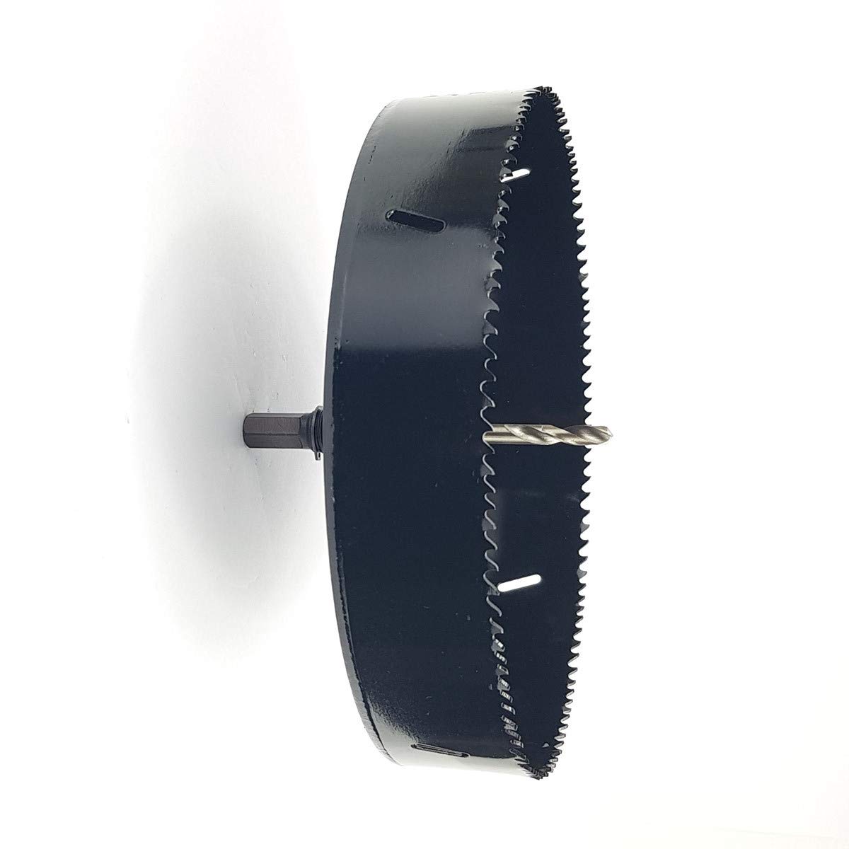 Sierra de corona de 210 mm de diámetro con adaptador, profundidad de perforación de 40 mm, HSS bimetal, broca de perforación, corona de perforación para acero, metales no ferrosos, madera y