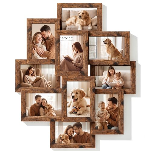 Tinkeps Brown Collage Picture Frames 10 Frames for 4x6 Photos photo frames multiple pictures multi photo frames for wall