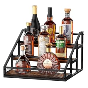 B4Life 3-Tier Liquor Bottle Display Shelf for Whiskey and Spirits – Retro Bar Shelves