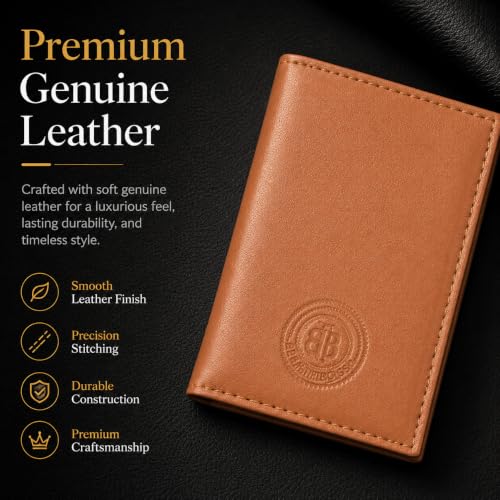 Image of LB LEATHERBOSS Slim Thin Leather Credit Card Triple ID Window Mini Wallet Bifold Driver License Safe (Tan)