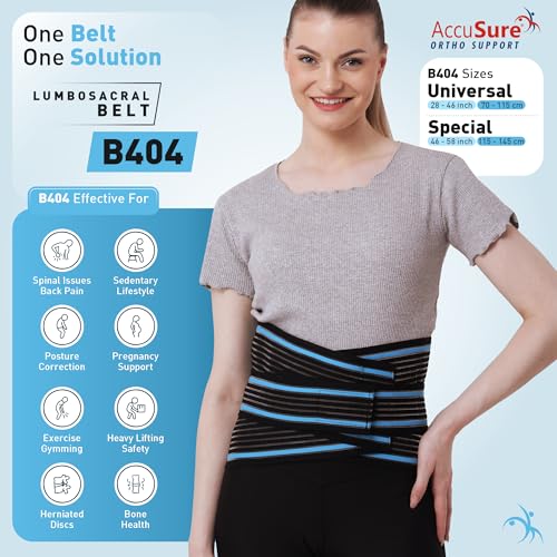 Image of AccuSure Fabric LS Belt Special Fit For Size XL & XXL | Lumbo Sacral Back Support Belt For Lower Back Pain Relief, Spine Support & Posture Correction | Adjustable Back Brace For Men, Women