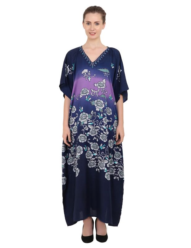 Image of Miss Lavish London Kaftan Dresses for Women Plus Size Long Batwing Sleeve Caftans, V Neck Moo Moo Printed Beach Cover Up Maxi Beach Dress, Bathing Suit Cover-Up Loungewear
