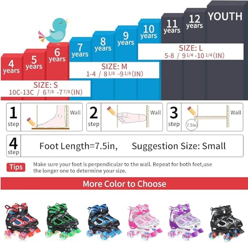 Image of Kids Roller Skates for Boys - Black for Toddler Little Kids Age 4 5 6 7- Adjustable All Light up Wheels Indoor Outdoor Sports Birthday Gift for Son and Grandson