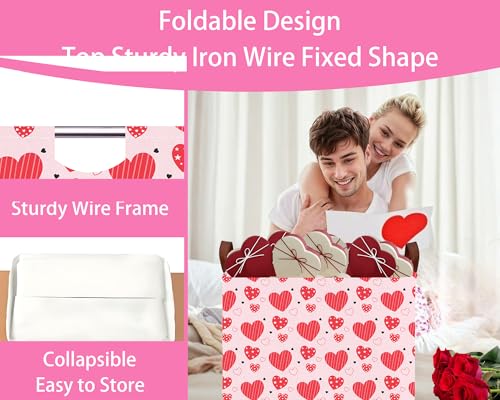 Image of Valentines Day Basket Large Foldable Heart Shaped Storage Box for Gifts Kids Empty Storage Bins Rectangular Toy Organizer Decor (Pink Red Love Pentagram)